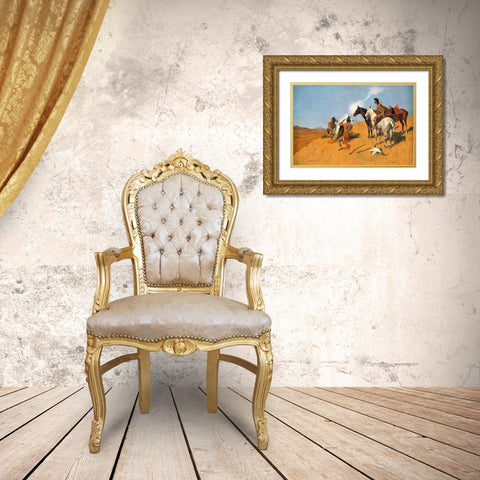 The Smoke Signal Gold Ornate Wood Framed Art Print with Double Matting by Remington, Frederic