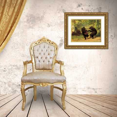 Dancing Bears Gold Ornate Wood Framed Art Print with Double Matting by Beard, William Holbrook