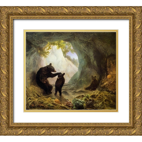 Bear and Cubs Gold Ornate Wood Framed Art Print with Double Matting by Beard, William Holbrook