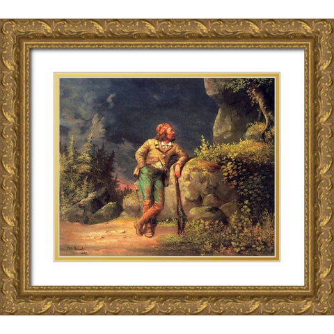 The Trapper Gold Ornate Wood Framed Art Print with Double Matting by Beard, William Holbrook