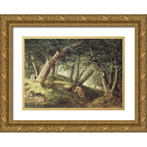 In the Forest Gold Ornate Wood Framed Art Print with Double Matting by Beard, William Holbrook