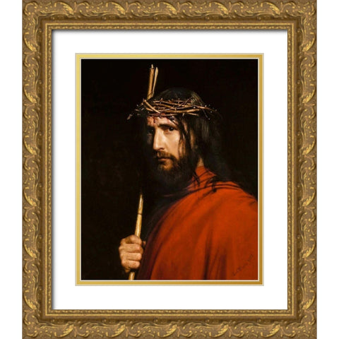 Christ with Thorns Gold Ornate Wood Framed Art Print with Double Matting by Bloch, Carl