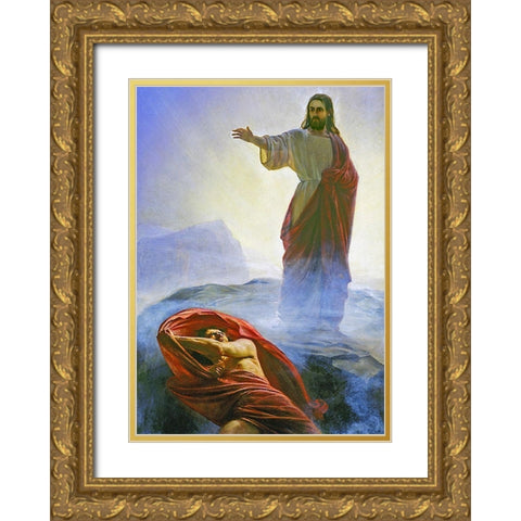 Jesus Tempted Gold Ornate Wood Framed Art Print with Double Matting by Bloch, Carl