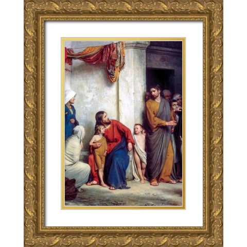 Suffer the Children Gold Ornate Wood Framed Art Print with Double Matting by Bloch, Carl