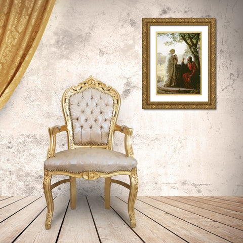 Woman at the Well Gold Ornate Wood Framed Art Print with Double Matting by Bloch, Carl