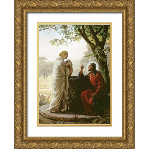 Woman at the Well Gold Ornate Wood Framed Art Print with Double Matting by Bloch, Carl