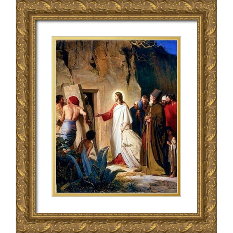 Raising of Lazarus Gold Ornate Wood Framed Art Print with Double Matting by Bloch, Carl