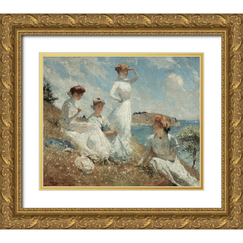 Summer Gold Ornate Wood Framed Art Print with Double Matting by Benson, Frank Weston