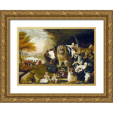 The Peaceable Kingdom III Gold Ornate Wood Framed Art Print with Double Matting by Hicks, Edward