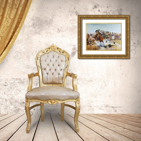 Bronc to Breakfast Gold Ornate Wood Framed Art Print with Double Matting by Russell, Charles Marion