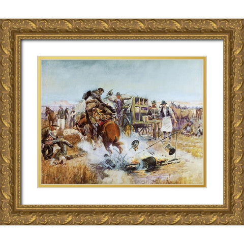 Bronc to Breakfast Gold Ornate Wood Framed Art Print with Double Matting by Russell, Charles Marion