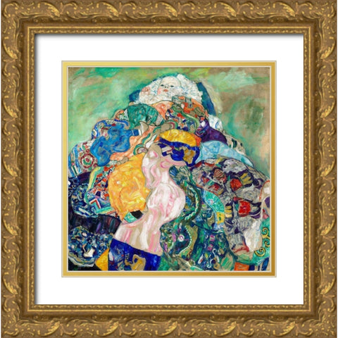 Baby Cradle Gold Ornate Wood Framed Art Print with Double Matting by Klimt, Gustav