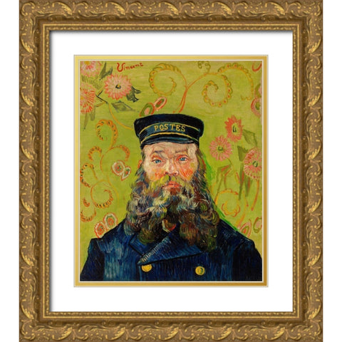 The Postman (Joseph Roulin) (1888) Gold Ornate Wood Framed Art Print with Double Matting by Van Gogh, Vincent