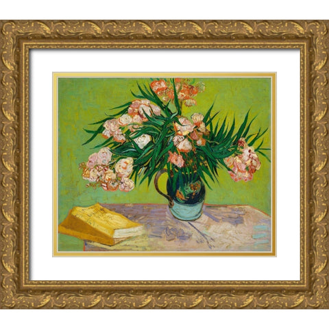 Oleanders (1888) Gold Ornate Wood Framed Art Print with Double Matting by Van Gogh, Vincent