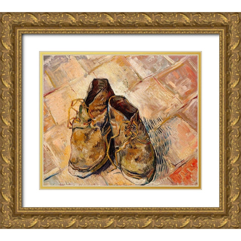 Shoes (1888) Gold Ornate Wood Framed Art Print with Double Matting by Van Gogh, Vincent