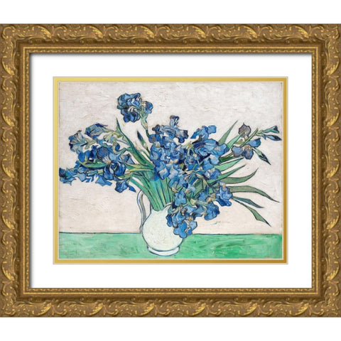 Irises (1890) Gold Ornate Wood Framed Art Print with Double Matting by Van Gogh, Vincent