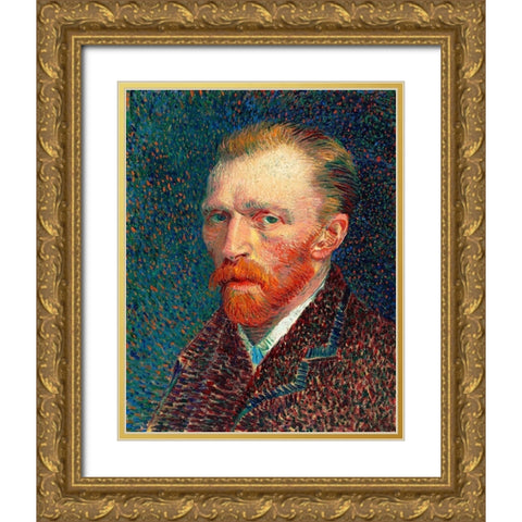 Self-Portrait (1887) Gold Ornate Wood Framed Art Print with Double Matting by Van Gogh, Vincent