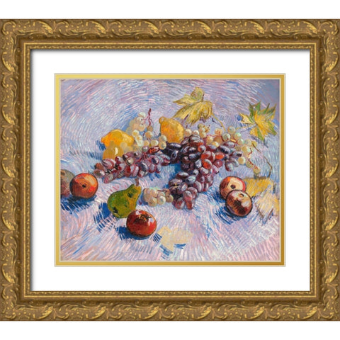 Grapes, Lemons, Pears, and Apples (1887) Gold Ornate Wood Framed Art Print with Double Matting by Van Gogh, Vincent