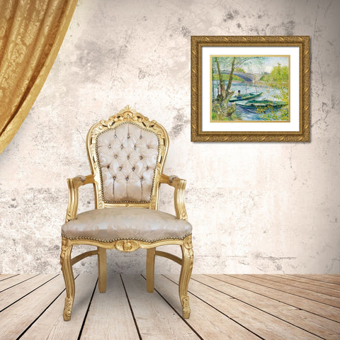 Fishing in Spring, the Pont de Clichy (Asnieres) (1887) Gold Ornate Wood Framed Art Print with Double Matting by Van Gogh, Vincent