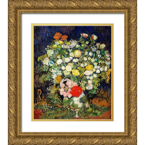 Bouquet of Flowers in a Vase (1890)Â  Gold Ornate Wood Framed Art Print with Double Matting by Van Gogh, Vincent