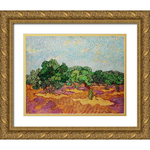 Olive Trees (1889) Gold Ornate Wood Framed Art Print with Double Matting by Van Gogh, Vincent
