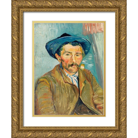 The Smoker (Le Fumeur) (1888) Gold Ornate Wood Framed Art Print with Double Matting by Van Gogh, Vincent