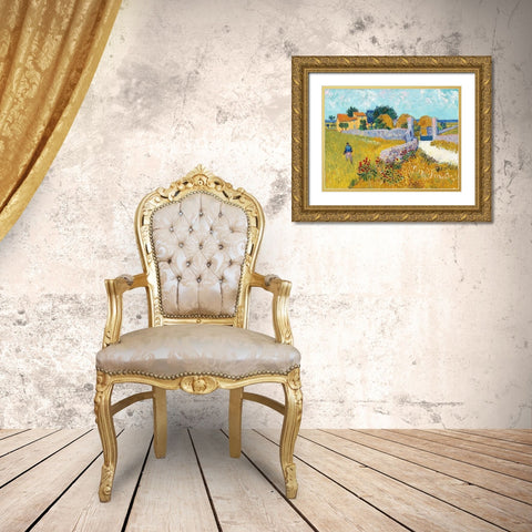 Farmhouse in Provence (1888) Gold Ornate Wood Framed Art Print with Double Matting by Van Gogh, Vincent
