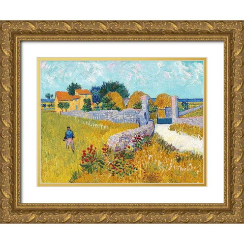 Farmhouse in Provence (1888) Gold Ornate Wood Framed Art Print with Double Matting by Van Gogh, Vincent