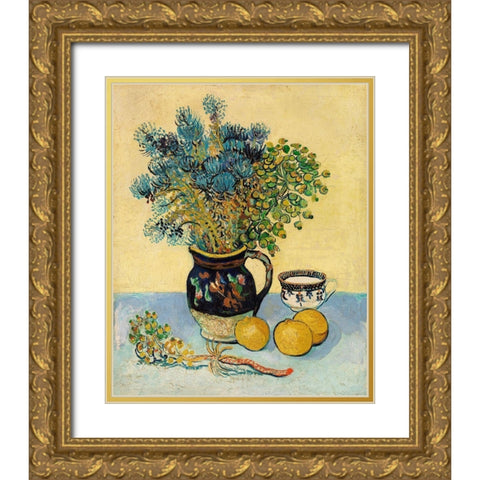 Still Life (Nature morte) (1888) Gold Ornate Wood Framed Art Print with Double Matting by Van Gogh, Vincent