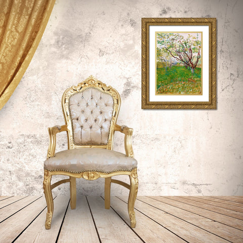 The Flowering Orchard (1888) Gold Ornate Wood Framed Art Print with Double Matting by Van Gogh, Vincent