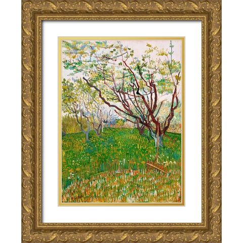 The Flowering Orchard (1888) Gold Ornate Wood Framed Art Print with Double Matting by Van Gogh, Vincent