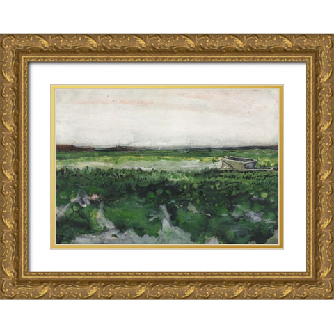 Landscape with Wheelbarrow (1883) Gold Ornate Wood Framed Art Print with Double Matting by Van Gogh, Vincent