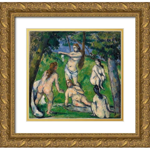 Five Bathers (Cinq baigneuses) (ca. 1877â€“1878) Gold Ornate Wood Framed Art Print with Double Matting by Cezanne, Paul
