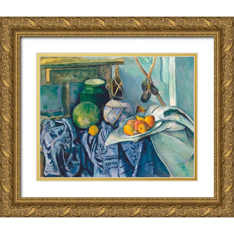 Still Life with Apples Gold Ornate Wood Framed Art Print with Double Matting by Cezanne, Paul