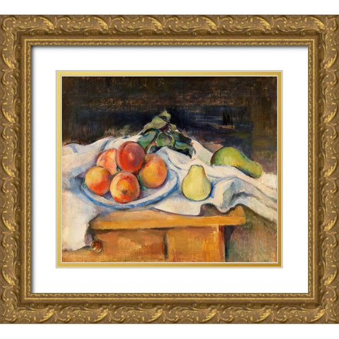 Fruit on a Table Gold Ornate Wood Framed Art Print with Double Matting by Cezanne, Paul