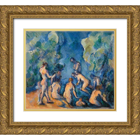 Bathers Gold Ornate Wood Framed Art Print with Double Matting by Cezanne, Paul