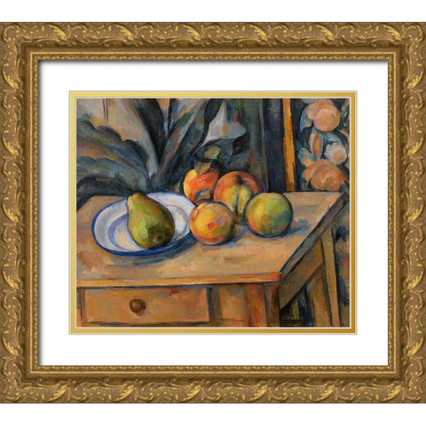 The Large Pear Gold Ornate Wood Framed Art Print with Double Matting by Cezanne, Paul