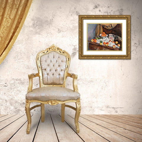 Still Life Gold Ornate Wood Framed Art Print with Double Matting by Cezanne, Paul
