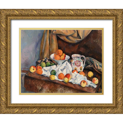Still Life Gold Ornate Wood Framed Art Print with Double Matting by Cezanne, Paul