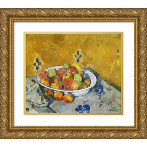 The Plate of Apples Gold Ornate Wood Framed Art Print with Double Matting by Cezanne, Paul