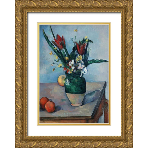 The Vase of Tulips Gold Ornate Wood Framed Art Print with Double Matting by Cezanne, Paul