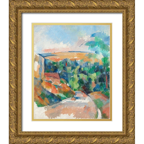 The Bend in the Road Gold Ornate Wood Framed Art Print with Double Matting by Cezanne, Paul