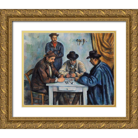 The Card Players Gold Ornate Wood Framed Art Print with Double Matting by Cezanne, Paul