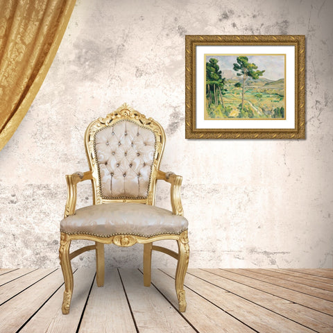 Mont Sainte-Victoire and the Viaduct of the Arc River Valley Gold Ornate Wood Framed Art Print with Double Matting by Cezanne, Paul
