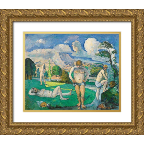 Bathers at Rest Gold Ornate Wood Framed Art Print with Double Matting by Cezanne, Paul