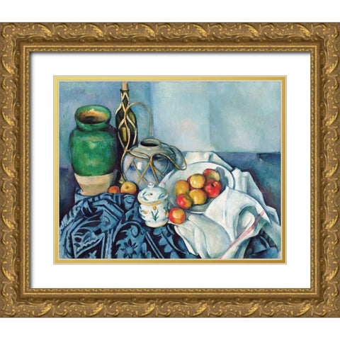 Still Life with Apples Gold Ornate Wood Framed Art Print with Double Matting by Cezanne, Paul