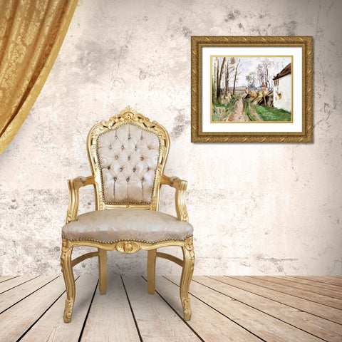 A Village Road near Auvers Gold Ornate Wood Framed Art Print with Double Matting by Cezanne, Paul