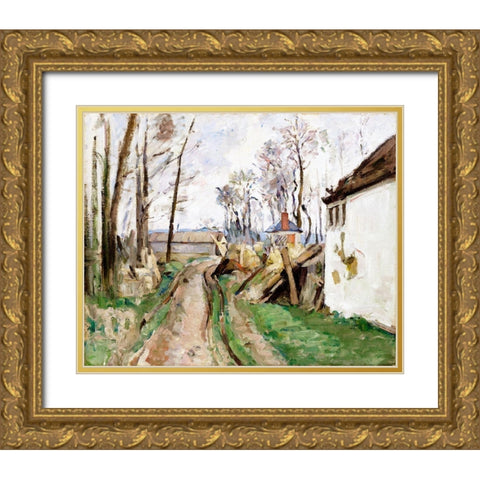 A Village Road near Auvers Gold Ornate Wood Framed Art Print with Double Matting by Cezanne, Paul