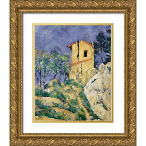The House with the Cracked Walls Gold Ornate Wood Framed Art Print with Double Matting by Cezanne, Paul