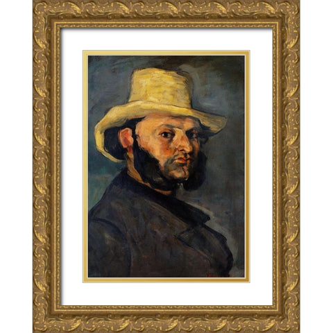 Gustave Boyer in a Straw Hat Gold Ornate Wood Framed Art Print with Double Matting by Cezanne, Paul